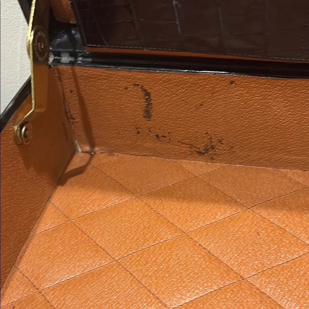 LUXURY Fred’s of Paris (Jeweler) Black Crocodile-Embossed Leather Briefcase.